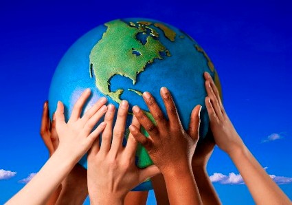 picture of hands holding world